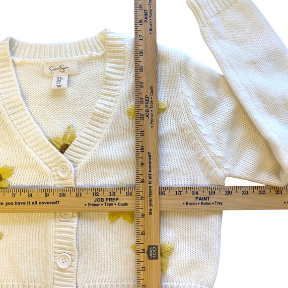 Jessica Simpson Sweater Womens Medium Cardigan Embroidered Floral White Crop - Picture 7 of 7